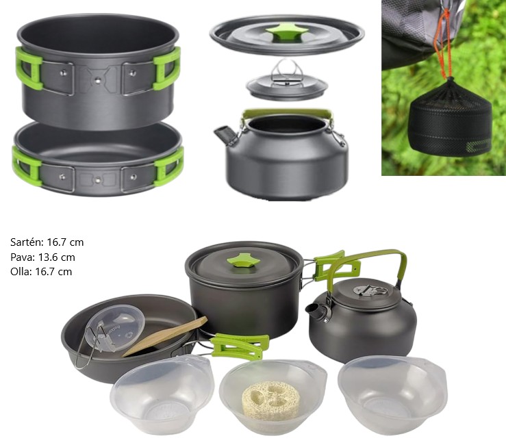 JUEGO OLLAS DE ALUMINIO PARA CAMPING 12 PCS