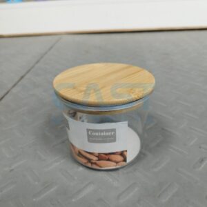 FRASCO ACRILICO 550ML C/ TAPA BAMBOO 10X10CM