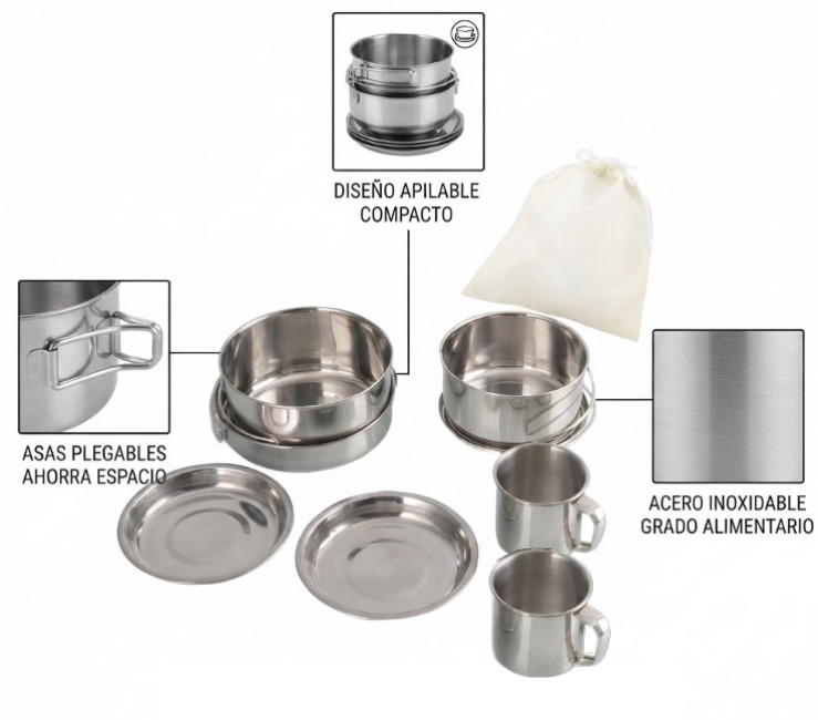 SET OLLAS DE ACERO 8PCS CAMPING