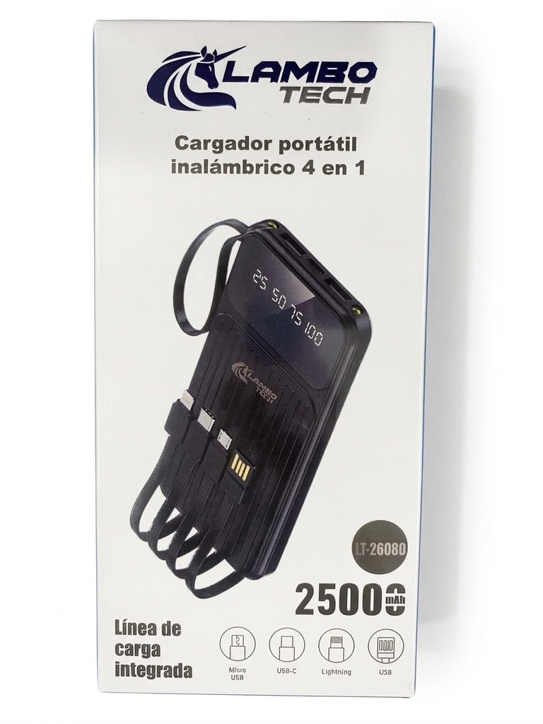 CARGADOR PORTATIL 25000 MAH CON CABLES
