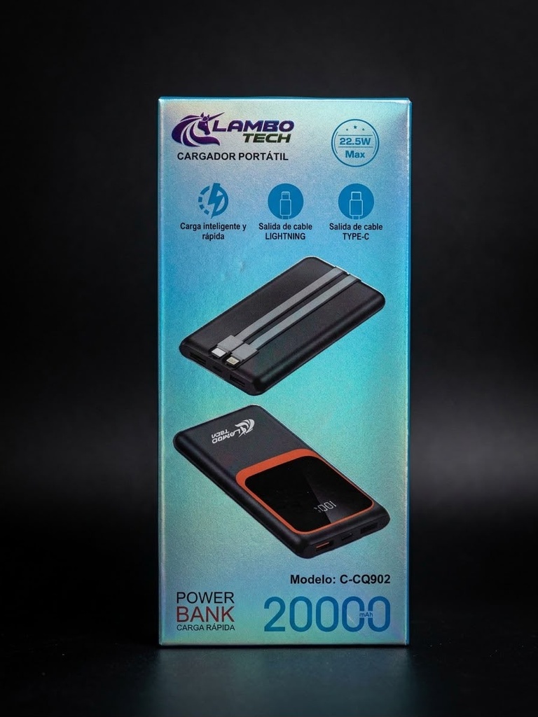 CARGADOR PORTATIL 20000 MAH CON CABLE TC-LINGTNING