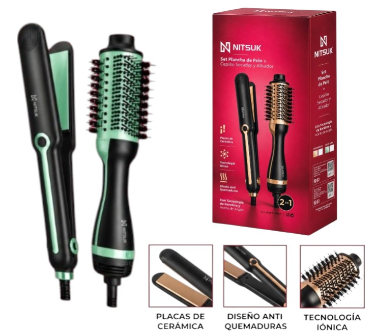 PLN-7 COMBO CEPILLO SECADOR Y PLANCHA DE PELO