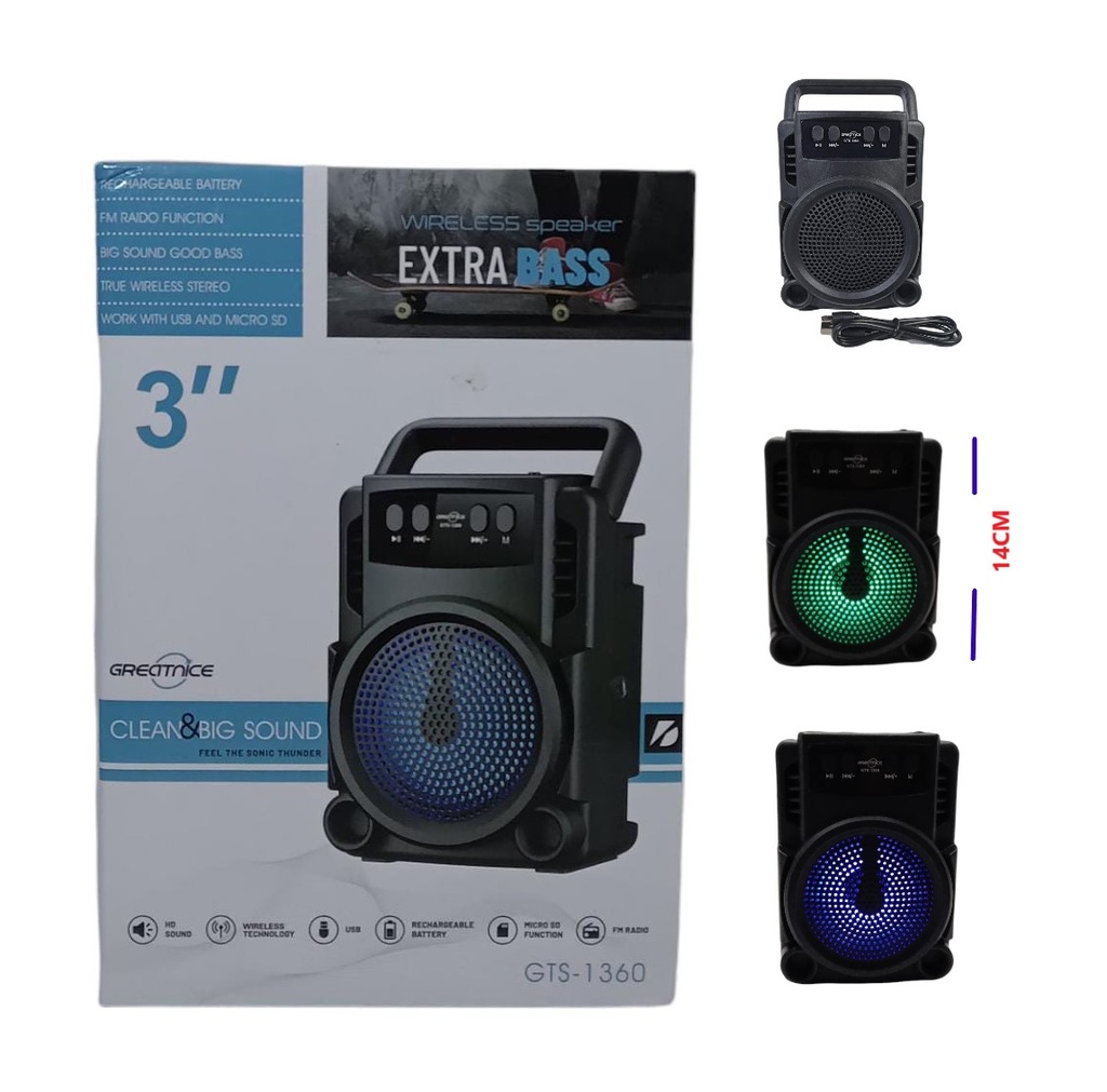 [PREITKTS1360] PARLANTE BT C/LUZ CHICO 3PLG GTS-1360