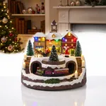 Escenario Navideño Casita con Tren Animado - Luz LED y Música