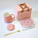 Set de regalo taza rosa cerámica con calentador USB Día de la Madre