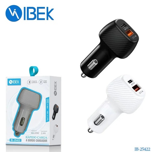 CARGADOR DE AUTO 20W USB-TC IBEK